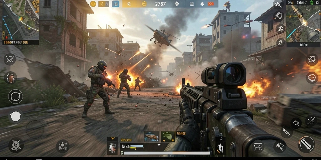 Tampilan gameplay seru dalam pertempuran FPS yang mendebarkan.