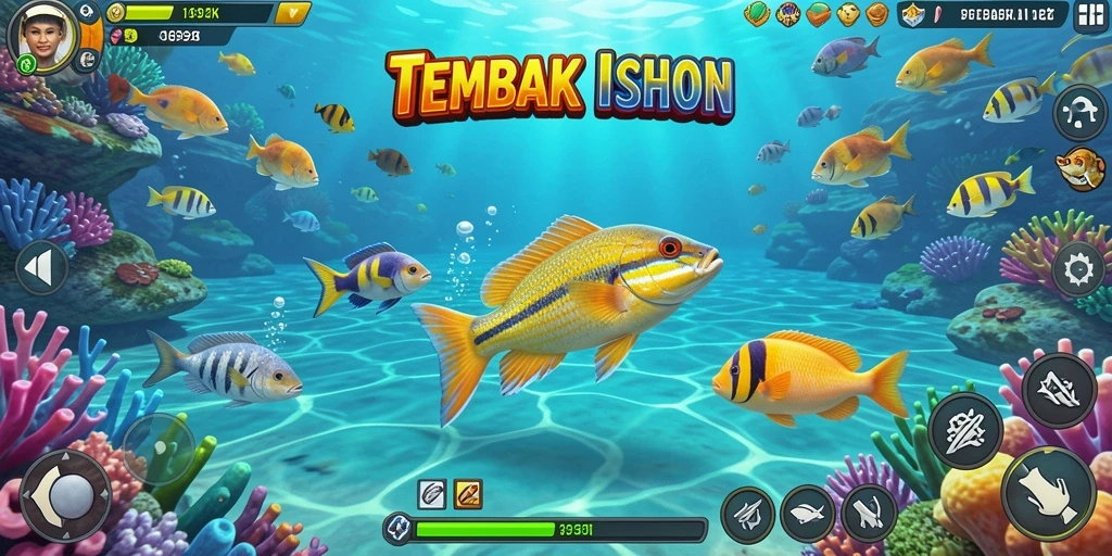 Tampilan gameplay menembak ikan yang seru dan penuh warna.
