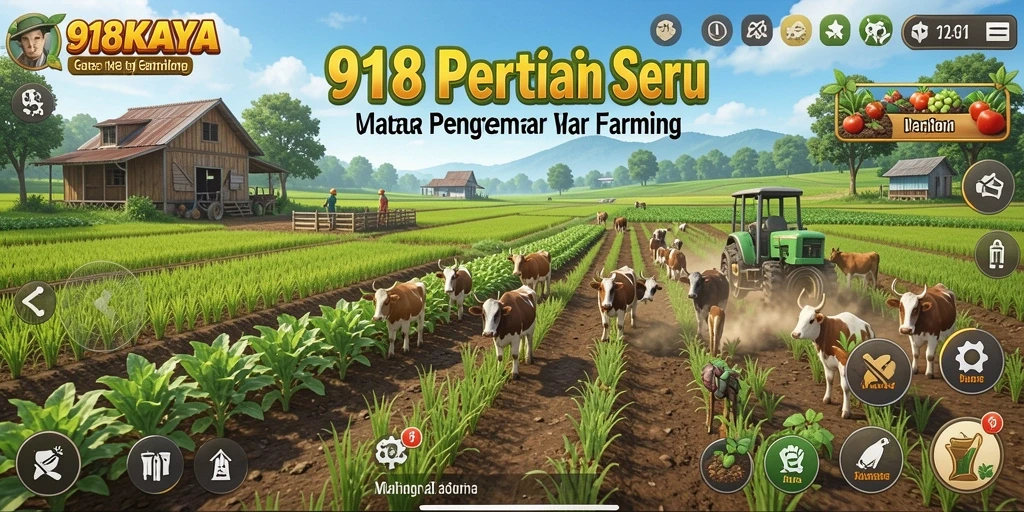 Screenshot gameplay 918KAYA menunjukkan ladang yang subur dan interaksi sosial.