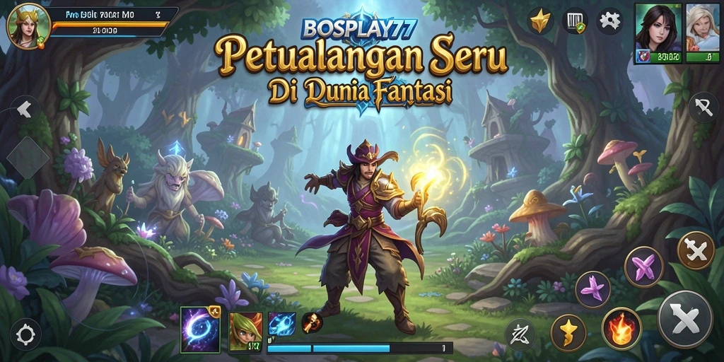 Screenshot game BOSPLAY77 menunjukkan pertarungan epik dalam petualangan.