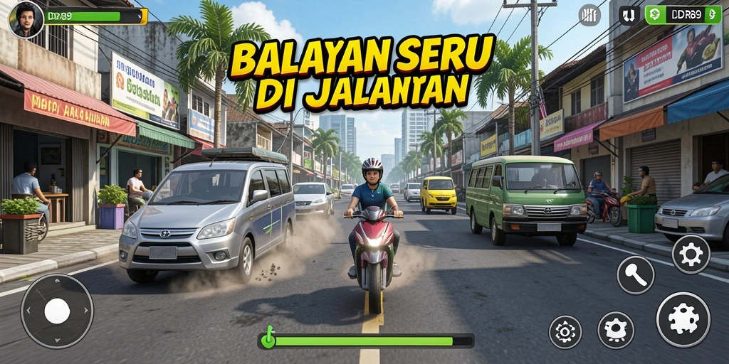 Screenshot IDR89 menampilkan balapan intens di tengah kota.