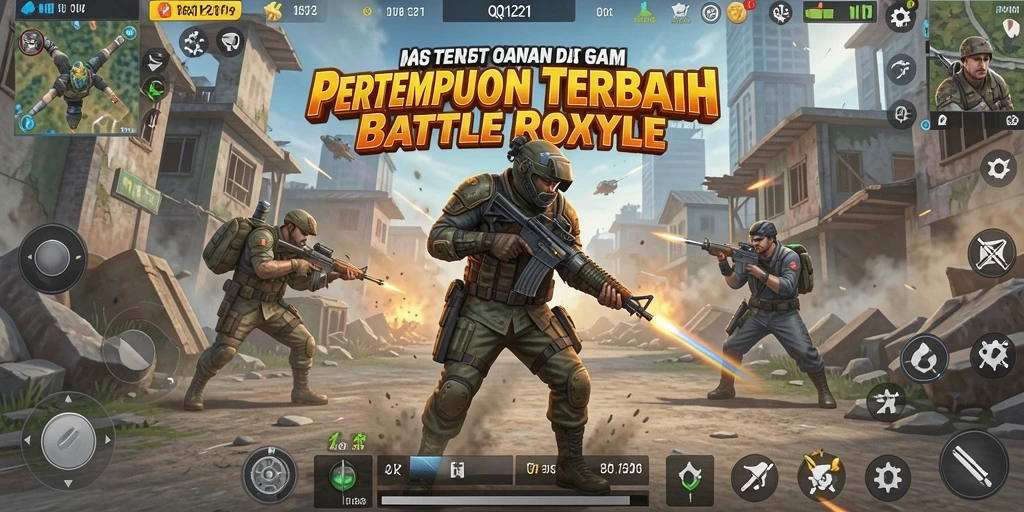 Screenshot QQ1221 menampilkan aksi intens dalam pertempuran Battle Royale.