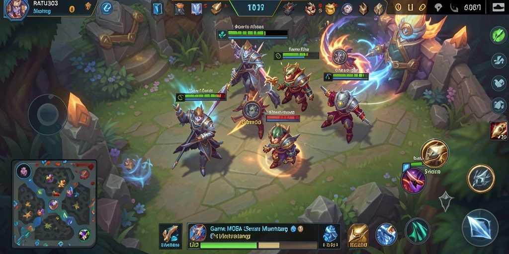 Tampilan utama gameplay RATU303 dengan karakter yang sedang bertarung.